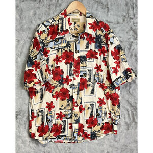 Natural Issue Hawaiian Shirt Mens XL Vintage 90s‎ Floral Hippie Bus Print
